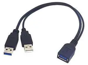 USB 3.0 Female to Dual USB Male Extra Power Data Y Extension Cable for 2.5" Mobile Hard Disk Black Color USB 3.0 Female to Dual USB Male Extra Power Data Y Extension Cable for 2.5" Mobile Hard Disk Black Color