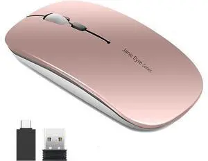 Q5 Slim Rechargeable Wireless Mouse, 2.4G Portable Optical Silent Ultra Thin Wireless Computer Mouse with USB Receiver and Type C Adapter, Compatible with PC, Laptop, Desktop (Rose Gold) Q5 Slim Rechargeable Wireless Mouse, 2.4G Portable Optical Silent Ultra Thin Wireless Computer Mouse with USB Receiver and Type C Adapter, Compatible with PC, Laptop, Desktop (Rose Gold)