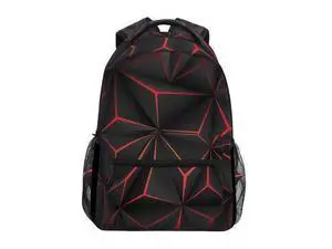 ALAZA 3D Geometric Black Polygon Red Futuristic Large Backpack Personalized Laptop iPad Tablet Travel School Bag with Multiple Pockets ALAZA 3D Geometric Black Polygon Red Futuristic Large Backpack Personalized Laptop iPad Tablet Travel School Bag with Multiple Pockets