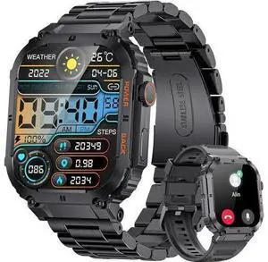 Military Smart Watches for Men, Smart Watch with Answer/Make Call Compatible with Android iOS Phone, Smartwatch with Heart Rate SpO2 Pressure Sleep Monitor, IP67 Waterproof Stainless Steel Smart Watch Military Smart Watches for Men, Smart Watch with Answer/Make Call Compatible with Android iOS Phone, Smartwatch with Heart Rate SpO2 Pressure Sleep Monitor, IP67 Waterproof Stainless Steel Smart Watch