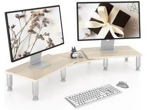AX Waber Dual Monitor Riser - Adjustable Length & Angle, Wooden Stand for 2 Monitors with Storage AX Waber Dual Monitor Riser - Adjustable Length & Angle, Wooden Stand for 2 Monitors with Storage