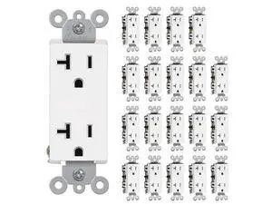 (20 Pack) CML 20 Amp Decorator Wall Receptacle, Standard Electrical Outlets, 20A/125V, 2 Pole 3 Wire, Non-Tamper-Resistant, UL Listed, White (20 Pack) CML 20 Amp Decorator Wall Receptacle, Standard Electrical Outlets, 20A/125V, 2 Pole 3 Wire, Non-Tamper-Resistant, UL Listed, White