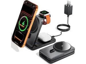 for Magsafe Travel Charging Station 3 in 1 Foldable Magnetic Phone Charger Stand for Wireless Charging Dock for Multiple Devices iPhone 17 16 15 14 13 12 Series/ Watch/Airpods for Magsafe Travel Charging Station 3 in 1 Foldable Magnetic Phone Charger Stand for Wireless Charging Dock for Multiple Devices iPhone 17 16 15 14 13 12 Series/ Watch/Airpods