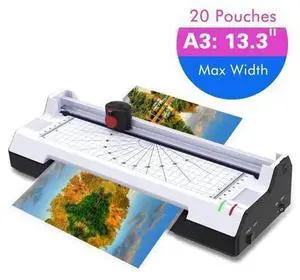 Thermal Laminator Machine for A3 A4 A6 Laminating Machine with 2 Roller System with Rotary Trimmer Corner Rounder 20 Laminating Pouches Fast Warm-up for Home Office School Use - A3 Laminator Thermal Laminator Machine for A3 A4 A6 Laminating Machine with 2 Roller System with Rotary Trimmer Corner Rounder 20 Laminating Pouches Fast Warm-up for Home Office School Use - A3 Laminator