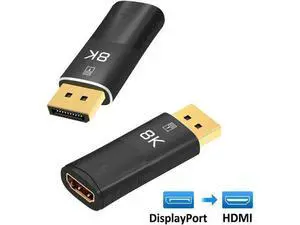 8K DisplayPort to HDMI-compatible Adapter Coupler 8K@30Hz 4K@120Hz DP1.4 to HDMI2.1 Male to Female Cable Extension Extender Black 8K DisplayPort to HDMI-compatible Adapter Coupler 8K@30Hz 4K@120Hz DP1.4 to HDMI2.1 Male to Female Cable Extension Extender Black