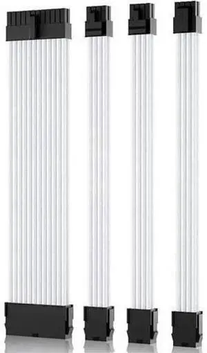 Mod Sleeved Cable, White Power Supply Cable Extension Kit, 30CM long with cable comb ,1x24PIN ATX, 1x4+4 PIN EPS,2x Dual 6+2 PIN PCIE Mod Sleeved Cable, White Power Supply Cable Extension Kit, 30CM long with cable comb ,1x24PIN ATX, 1x4+4 PIN EPS,2x Dual 6+2 PIN PCIE
