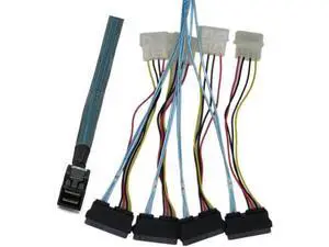 Internal Mini SAS SFF-8643 to (4) 29pin SFF-8482 Connectors with SATA Power Cable 1M Internal Mini SAS SFF-8643 to (4) 29pin SFF-8482 Connectors with SATA Power Cable 1M