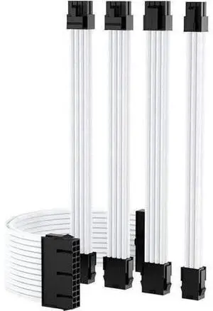Mod Sleeved Cable, White Power Supply Cable Extension Kit, 24PIN ATX, 4+4 PIN EPS, Dual 6+2 PIN PCIE, 6 PIN PCI-E Mod Sleeved Cable, White Power Supply Cable Extension Kit, 24PIN ATX, 4+4 PIN EPS, Dual 6+2 PIN PCIE, 6 PIN PCI-E