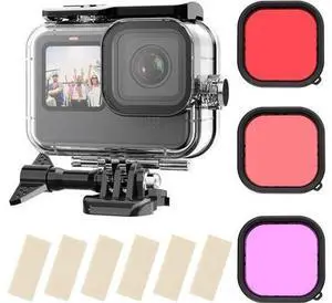 Waterproof Case with 3-Pack Dive Filter for GoPro Hero 12 Hero 11 Hero 10 Hero 9 Black Supports 60M/196FT Underwater Scuba Snorkeling Deep Diving with Red Magenta Filter Go Pro Waterproof Case with 3-Pack Dive Filter for GoPro Hero 12 Hero 11 Hero 10 Hero 9 Black Supports 60M/196FT Underwater Scuba Snorkeling Deep Diving with Red Magenta Filter Go Pro