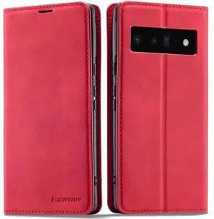 Case for Google Pixel 6 5G 6.4 inch Premium PU Leather Cover with Card Holder Kickstand Shockproof Flip Wallet Cover Red Case for Google Pixel 6 5G 6.4 inch Premium PU Leather Cover with Card Holder Kickstand Shockproof Flip Wallet Cover Red