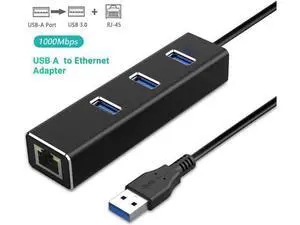 USB to Ethernet Adapter, USB A to 3 Ports USB 3.0 Hub with 10/100/1000 Mbps LAN RJ45 Gigabit Network Adapter, Supports Windows 10/8/7, Mac OS, Linux USB to Ethernet Adapter, USB A to 3 Ports USB 3.0 Hub with 10/100/1000 Mbps LAN RJ45 Gigabit Network Adapter, Supports Windows 10/8/7, Mac OS, Linux