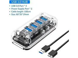 Transparent Series USB HUB 7 4 Port USB 3.0 Splitter with Dual Power Supply Port For Desktop Laptop Computer Transparent Series USB HUB 7 4 Port USB 3.0 Splitter with Dual Power Supply Port For Desktop Laptop Computer