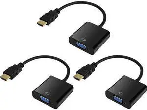 HDMI to VGA Gold-Plated HDMI to VGA Adapter (Male to Female) for Computer Desktop Laptop PC Monitor Projector HDTV Chromebook Raspberry Pi Xbox and More - Black 3 Pack HDMI to VGA Gold-Plated HDMI to VGA Adapter (Male to Female) for Computer Desktop Laptop PC Monitor Projector HDTV Chromebook Raspberry Pi Xbox and More - Black 3 Pack