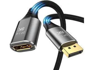 8K DisplayPort Extension Cable 1.5Feet, DisplayPort 1.4 Male to Female Extension Cable, Braided DP to DP Extended Cord, Supports 8K@60Hz,4K@120Hz (Grey, 1.5 Ft) 8K DisplayPort Extension Cable 1.5Feet, DisplayPort 1.4 Male to Female Extension Cable, Braided DP to DP Extended Cord, Supports 8K@60Hz,4K@120Hz (Grey, 1.5 Ft)