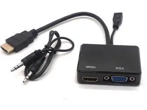 HDMI to VGA & HDMI Female Splitter with Audio Video Cable Converter Adapter For HDTV PC Monitor HDMI to VGA & HDMI Female Splitter with Audio Video Cable Converter Adapter For HDTV PC Monitor