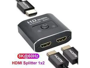 Bi-Direction Switch 8K 60Hz HDMI Splitter 1x2 HDMI Switch 1 in 2 out Video Distributor Splitter HD 1080P Dual Display for Laptop Bi-Direction Switch 8K 60Hz HDMI Splitter 1x2 HDMI Switch 1 in 2 out Video Distributor Splitter HD 1080P Dual Display for Laptop