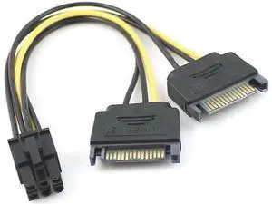 Dual two SATA 15 Pin Male M to PCI-e Express Card 6 Pin Female Graphics Video Card Power Cable 15cm Dual two SATA 15 Pin Male M to PCI-e Express Card 6 Pin Female Graphics Video Card Power Cable 15cm