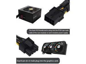 8 Pin PCIe Splitter Cable, GPU VGA PCIe Female to Dual 8 Pin (6+2) Male PCI Express Power Adapter Braided Extension 9 inches (23cm) 8 Pin PCIe Splitter Cable, GPU VGA PCIe Female to Dual 8 Pin (6+2) Male PCI Express Power Adapter Braided Extension 9 inches (23cm)