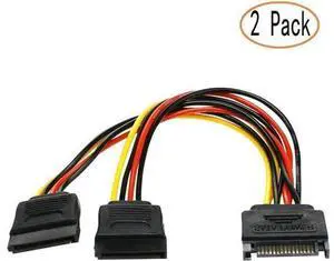 Power Y Splitter Cable 15 Pin SATA Power Splitter Cable Adapter SATA 15 Pin Male to Dual Female Power Y- Cable 7 Inche - 2-Pack Power Y Splitter Cable 15 Pin SATA Power Splitter Cable Adapter SATA 15 Pin Male to Dual Female Power Y- Cable 7 Inche - 2-Pack
