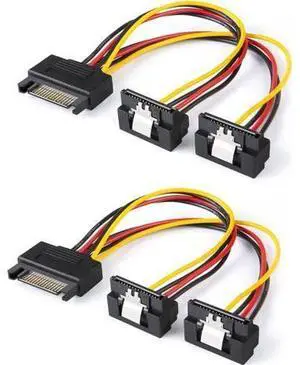 SATA Power Cable, 2-Pack 8-Inch SATA 15 Pin Male to 2XSATA 15 Pin Down Angle Female Power Splitter Cable SATA Power Cable, 2-Pack 8-Inch SATA 15 Pin Male to 2XSATA 15 Pin Down Angle Female Power Splitter Cable