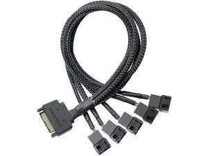SATA Cooler Fan Adapter Cable - 15 Pin to 3/4 Pin Fan Splitter - 1.1Ft (Black - 1 to 5) SATA Cooler Fan Adapter Cable - 15 Pin to 3/4 Pin Fan Splitter - 1.1Ft (Black - 1 to 5)