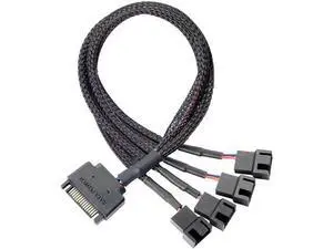 SATA Cooler Fan Adapter Cable, 15 Pin to 4 x 3/4 Pin Fan Splitter, 1.1Ft (Black - 1 to 4) SATA Cooler Fan Adapter Cable, 15 Pin to 4 x 3/4 Pin Fan Splitter, 1.1Ft (Black - 1 to 4)
