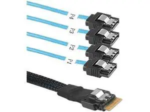 Slimline SAS 4.0 SFF-8654 4i 38 Pin Host to SATA 7 Pin X4 Target Hard Disk Server Data Transmission Cable Array Drive Cable for Computer - 0.5M Slimline SAS 4.0 SFF-8654 4i 38 Pin Host to SATA 7 Pin X4 Target Hard Disk Server Data Transmission Cable Array Drive Cable for Computer - 0.5M