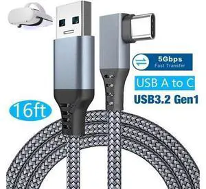 USB A to USB C VR Link Cable 16FT/5M, Compatible for Oculus Quest 2 Link Cable, USB 3.2 Gen1 VR Headset Cable, Type A to C High Speed Data Transfer Charging Cord for Gaming PC & USB C Chargers USB A to USB C VR Link Cable 16FT/5M, Compatible for Oculus Quest 2 Link Cable, USB 3.2 Gen1 VR Headset Cable, Type A to C High Speed Data Transfer Charging Cord for Gaming PC & USB C Chargers