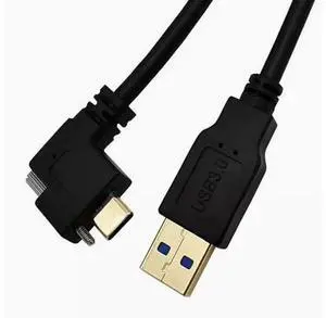 Elbow with screw Type-C to USB 3.0 public industrial camera SLR gold-plated port lock panel 3.1 data cable Bend up and down 0.3M Elbow with screw Type-C to USB 3.0 public industrial camera SLR gold-plated port lock panel 3.1 data cable Bend up and down 0.3M