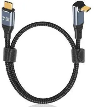 USB C 90 Degree Cable 1.5ft, 240W Fast Charging PD 3.1 Type C to Type C Cable Short Braided 3A 90 Degree Up Down Angle USB C Cable for iPad Pro Galaxy Air MacBook USB C 90 Degree Cable 1.5ft, 240W Fast Charging PD 3.1 Type C to Type C Cable Short Braided 3A 90 Degree Up Down Angle USB C Cable for iPad Pro Galaxy Air MacBook
