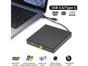 External CD DVD Drive, USB 3.0 & Type-C Slim Portable CD DVD+/-RW Drive External DVD Writer CD Burner Player, External Optical DVD Drive for Laptop, Desktop, Mac, PC, WIN 11/10/8/7/XP/Linux/Vista/OS External CD DVD Drive, USB 3.0 & Type-C Slim Portable CD DVD+/-RW Drive External DVD Writer CD Burner Player, External Optical DVD Drive for Laptop, Desktop, Mac, PC, WIN 11/10/8/7/XP/Linux/Vista/OS