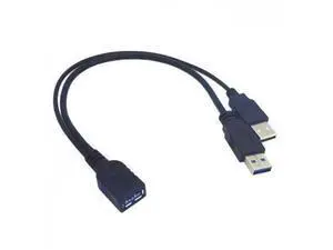 USB 3.0 Female to Dual USB Male Extra Power Data Y Extension Cable for 2.5" Mobile Hard Disk 30cm USB 3.0 Female to Dual USB Male Extra Power Data Y Extension Cable for 2.5" Mobile Hard Disk 30cm
