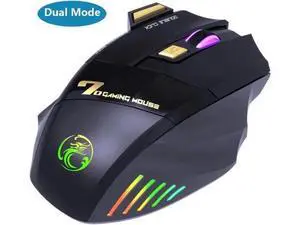 Dual Mode Wireless Gaming Mouse, Rechargeable USB 2.4G + Bluetooth 5.1 Wireless Mice, with 7-Color Rainbow Luminous, 3 adjustable DPI levels(up to 3200 dpi), Optical Effect Gaming Mice (Classic Black) Dual Mode Wireless Gaming Mouse, Rechargeable USB 2.4G + Bluetooth 5.1 Wireless Mice, with 7-Color Rainbow Luminous, 3 adjustable DPI levels(up to 3200 dpi), Optical Effect Gaming Mice (Classic Black)