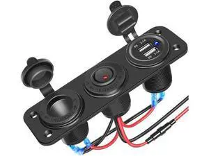 Dual USB Socket Charger 2.1A & 2.1A with LED Power Indicator + 12V Power Outlet Cigarette Lighter Socket + ON-Off Toggle Switch Triple Function Panel for Car Boat Marine Vehicles Dual USB Socket Charger 2.1A & 2.1A with LED Power Indicator + 12V Power Outlet Cigarette Lighter Socket + ON-Off Toggle Switch Triple Function Panel for Car Boat Marine Vehicles