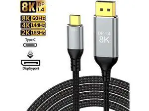 8K USB C to DisplayPort 1.4 Cable, 6.6Ft, Thunderbolt 4/3 to DisplayPort Cable (8K@60Hz, 4K@165Hz/144Hz/120Hz), 32.4Gbps Compatible for MacBook Pro/Air, iPad, XPS -Braided Cord 8K USB C to DisplayPort 1.4 Cable, 6.6Ft, Thunderbolt 4/3 to DisplayPort Cable (8K@60Hz, 4K@165Hz/144Hz/120Hz), 32.4Gbps Compatible for MacBook Pro/Air, iPad, XPS -Braided Cord