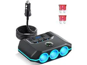 Car Auto Cigarette Lighter Splitter, 120W Car Charger Adapter with USB & PD, 7 in 1 Multi Port Power Plug with Independent Switches & LED Voltage Display for 12V- 24V Vehicles Car Auto Cigarette Lighter Splitter, 120W Car Charger Adapter with USB & PD, 7 in 1 Multi Port Power Plug with Independent Switches & LED Voltage Display for 12V- 24V Vehicles
