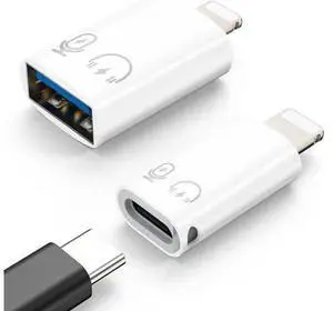 USB C Female to Lightning Male Adapter Lightning Male to USB-A Female OTG Adapter Connector for iPhone 14/13/12/11 Pro Max/iPad/iPod/AirPods Support 10W Fast Charging/Data Transfer/Audio USB C Female to Lightning Male Adapter Lightning Male to USB-A Female OTG Adapter Connector for iPhone 14/13/12/11 Pro Max/iPad/iPod/AirPods Support 10W Fast Charging/Data Transfer/Audio