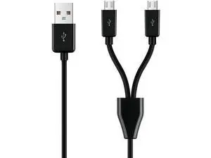 2 in 1 USB A to Dual Micro USB Charging & Sync Adapter Cable - 0.2m, Black 2 in 1 USB A to Dual Micro USB Charging & Sync Adapter Cable - 0.2m, Black