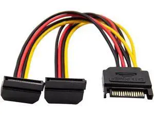 90 Degree SATA 15-Pin Male to 2 x 15P Female Y Splitter Adapter Power Cable for Solid State SSD Hard Disk Motherboard 90 Degree SATA 15-Pin Male to 2 x 15P Female Y Splitter Adapter Power Cable for Solid State SSD Hard Disk Motherboard