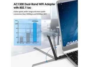 USB WiFi Dongle, AC1300 802.11AC Wireless Network WiFi Adapter with Dual Band 2.4GHz/5.8 GHz High Gain Antenna for Desktop PC Laptop Mac, Support Windows 11/10/8.1/8/7/Vista/XP, Mac OS 10.9-10.15 USB WiFi Dongle, AC1300 802.11AC Wireless Network WiFi Adapter with Dual Band 2.4GHz/5.8 GHz High Gain Antenna for Desktop PC Laptop Mac, Support Windows 11/10/8.1/8/7/Vista/XP, Mac OS 10.9-10.15