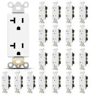 TOPELER 20Amp Decorator Receptacle Outlet, Standard Electrical Power Socket for Commercial and Residential, Non-Tamper Resistant, NEMA 5-20R, Self-Grounding, UL, White, 20 Pack TOPELER 20Amp Decorator Receptacle Outlet, Standard Electrical Power Socket for Commercial and Residential, Non-Tamper Resistant, NEMA 5-20R, Self-Grounding, UL, White, 20 Pack