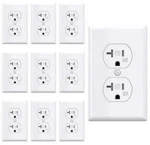 AIDA 20 Amps Outlets Duplex Electrical Receptacle Outlets,WR&TR, Wall Plate Included,Receptacle Wall Outlet,Residential,TR,3-Wire, Self-Grounding Clip, NEMA 5-20R,UL Listed 10 Pack, White AIDA 20 Amps Outlets Duplex Electrical Receptacle Outlets,WR&TR, Wall Plate Included,Receptacle Wall Outlet,Residential,TR,3-Wire, Self-Grounding Clip, NEMA 5-20R,UL Listed 10 Pack, White