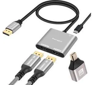 DisplayPort to Dual HDMI Adapter (Dual 4K@60Hz) DP Male to 2 HDMI Female 0.6 Feet Gaming DisplayPort to Dual HDMI Adapter (Dual 4K@60Hz) DP Male to 2 HDMI Female 0.6 Feet Gaming