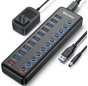 Powered USB Hub Wenter 11-Port USB Splitter Hub (10 Faster Data Transfer Ports+ 1 Smart Charging Port) with Individual LED On/Off Switches USB Hub 3.0 Powered with Power Adapter for Mac PC Powered USB Hub Wenter 11-Port USB Splitter Hub (10 Faster Data Transfer Ports+ 1 Smart Charging Port) with Individual LED On/Off Switches USB Hub 3.0 Powered with Power Adapter for Mac PC