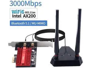 3000Mbps Wifi 6 Intel AX200 PCIe Wireless Wifi Network Adapter Wi-Fi Card 2.4G/5Ghz 802.11ac/ax Bluetooth 5.1 For PC Desktop Black 3000Mbps Wifi 6 Intel AX200 PCIe Wireless Wifi Network Adapter Wi-Fi Card 2.4G/5Ghz 802.11ac/ax Bluetooth 5.1 For PC Desktop Black