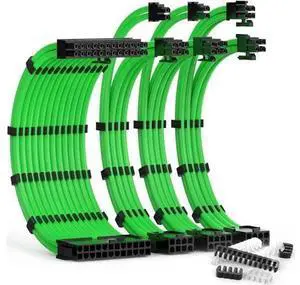 PSU Cable Extension Kit 30CM Length with Cable Combs 1x24Pin/1x8Pin(4+4) EPS/2x8Pin(6P+2P) PCI-E/PC Sleeved Cable for ATX Power Supply(Green) PSU Cable Extension Kit 30CM Length with Cable Combs 1x24Pin/1x8Pin(4+4) EPS/2x8Pin(6P+2P) PCI-E/PC Sleeved Cable for ATX Power Supply(Green)
