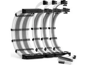 PSU Cable Extension Kit 30CM Length with Cable Combs 1x24Pin/1x8Pin(4+4) EPS/2x8Pin(6P+2P) PCI-E/PC Sleeved Cable for ATX Power Supply(White & Grey) PSU Cable Extension Kit 30CM Length with Cable Combs 1x24Pin/1x8Pin(4+4) EPS/2x8Pin(6P+2P) PCI-E/PC Sleeved Cable for ATX Power Supply(White & Grey)