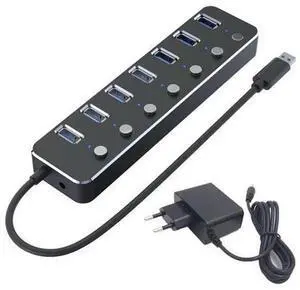 USB 3.0 Power Adapter 7 Ports Aluminum Alloy Splitter Hub USB Hub 3.0 USB Multi Extender Switch 1.2M Cable Hub EU Plug B-AB01 USB 3.0 Power Adapter 7 Ports Aluminum Alloy Splitter Hub USB Hub 3.0 USB Multi Extender Switch 1.2M Cable Hub EU Plug B-AB01