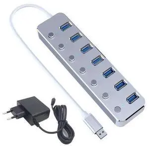 USB 3.0 Power Adapter 7 Ports Aluminum Alloy Splitter Hub USB Hub 3.0 USB Multi Extender Switch 1.2M Cable Hub EU Plug A-AB01 USB 3.0 Power Adapter 7 Ports Aluminum Alloy Splitter Hub USB Hub 3.0 USB Multi Extender Switch 1.2M Cable Hub EU Plug A-AB01