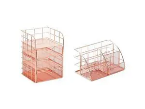 2 Pcs Rose Gold Desk Storage Box Creative Desktop Shelf With Drawer And Metal Mesh Pen Holder For Office School And Home 2 Pcs Rose Gold Desk Storage Box Creative Desktop Shelf With Drawer And Metal Mesh Pen Holder For Office School And Home